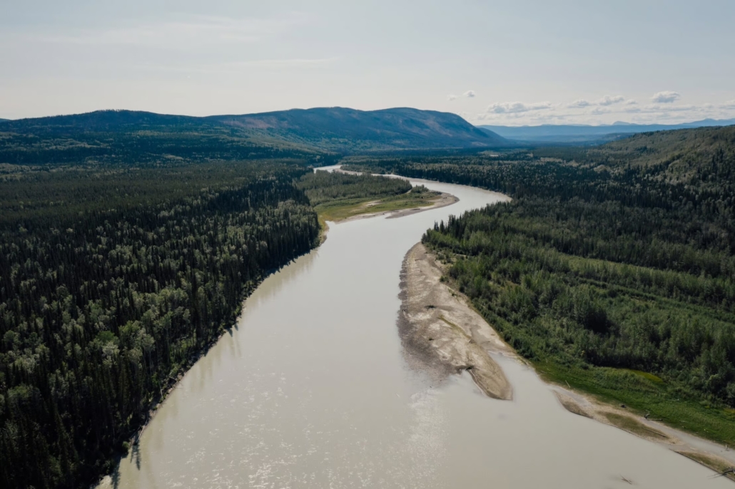 An aerial view of Dene K’éh Kusān, a gorgeous river valley.