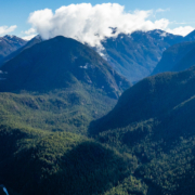 An aerial view of the intact McKelvie Valley near Tahsis