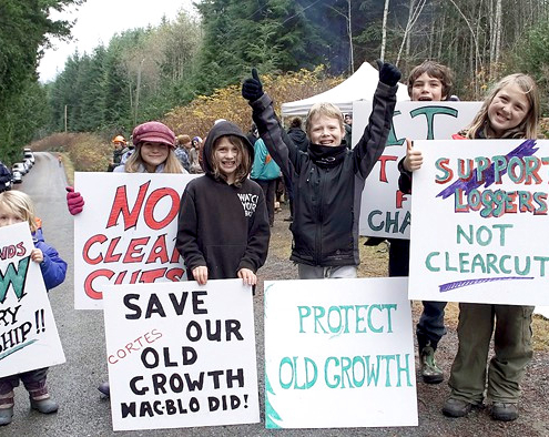 Some youngsters joined the protest against Island Timberlands logging operations on Cortes Island this week.