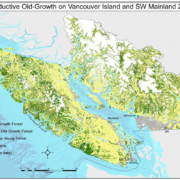 A map of the remaining productive old-growth forests left on Vancouver Island and the SW Mainland as of 2012.
