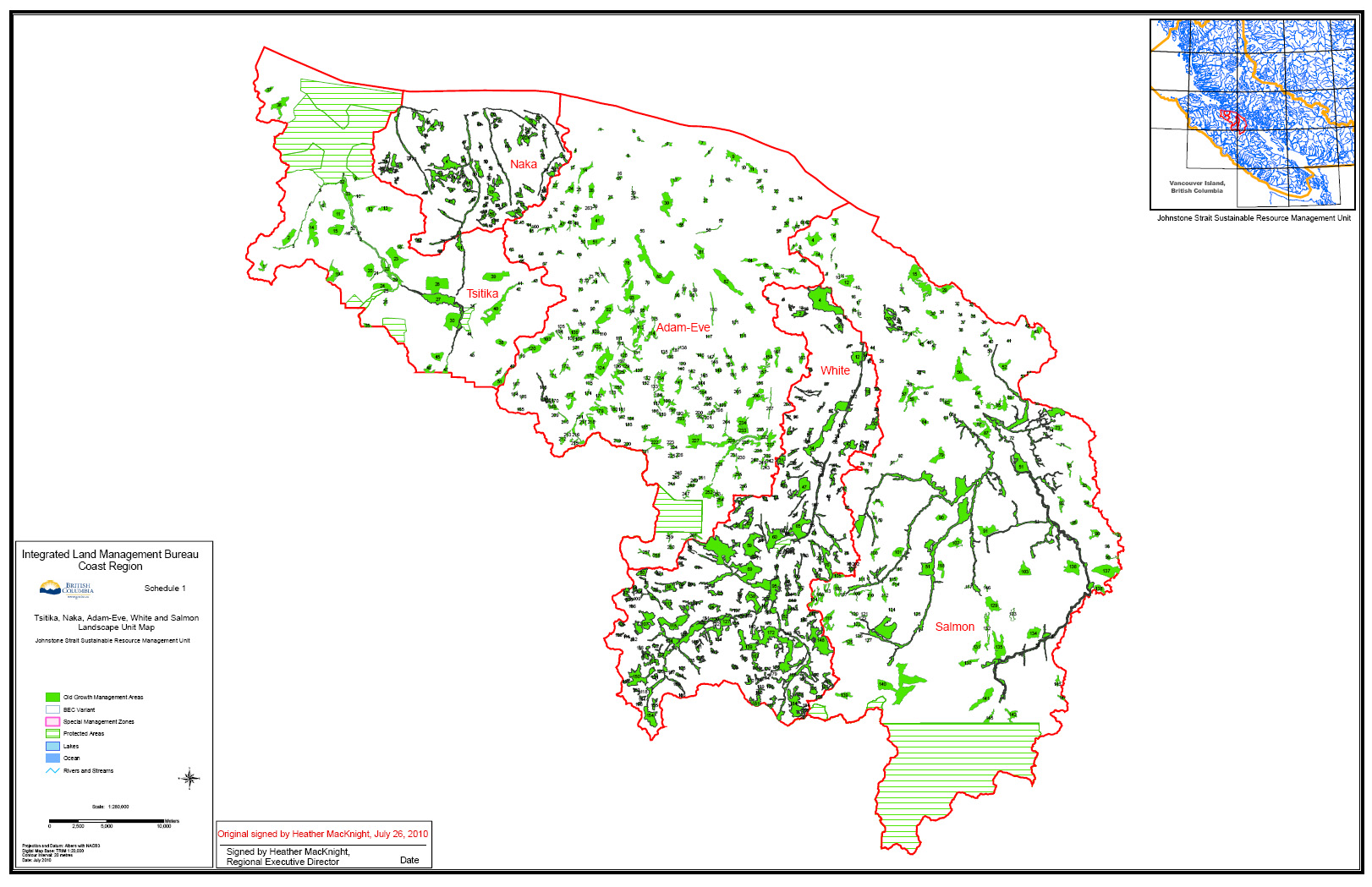 Overview map of new old-growth management areas recently created on the central and north coast of Vancouver Island.