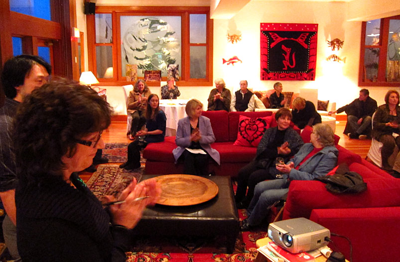 Port Renfrew Chamber of Commerce President Rosie Betsworth makes her speech during the AFA hosted fundraiser at the Sooke Harbour House.