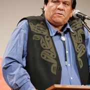 Hul'qumi'num Treaty Group's (HTG) Robert Morales speaking at the Ancient Forest Alliance's rally in October