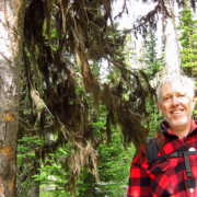 Renowned lichenologist Trevor Goward stands beside the new species of Bryoria or "horsehair lichen" he discovered. To place a bid for the naming rights to this species visit:  https://www.charitybuzz.com/categories/43/catalog_items/272986